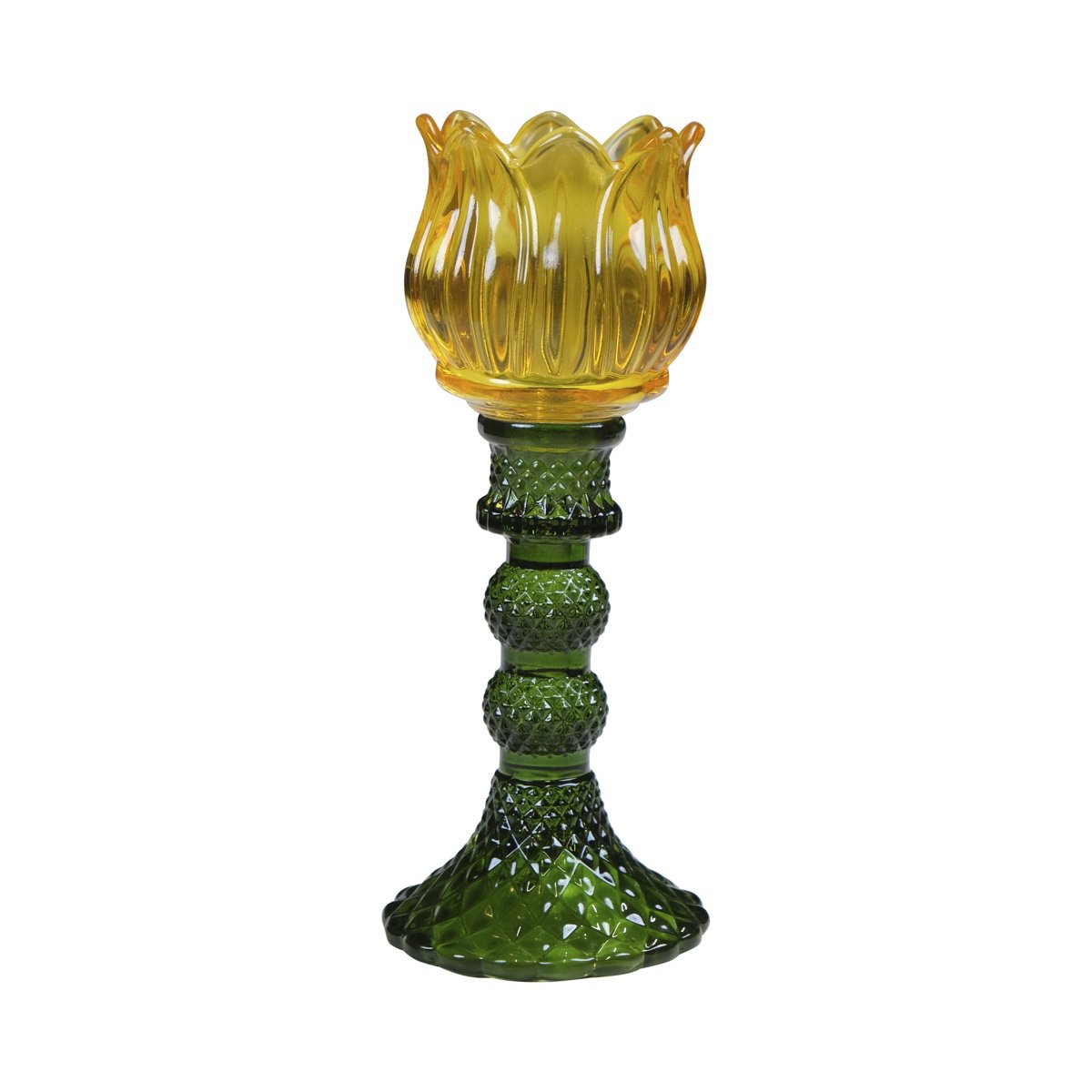 Theelichthouder Tulp - Glas Geel - 19cm