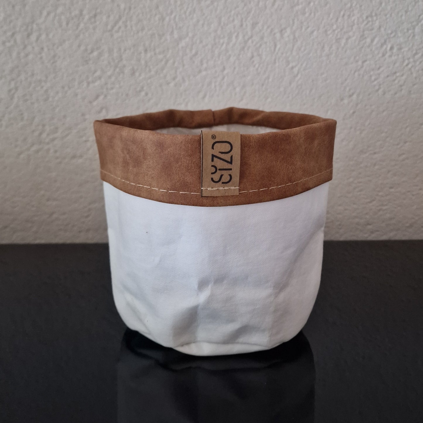 SIZO Paper Bag wit met leren rand 13cm