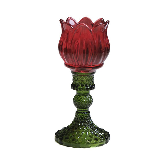 Theelichthouder Tulp - Glas Rood - 17cm