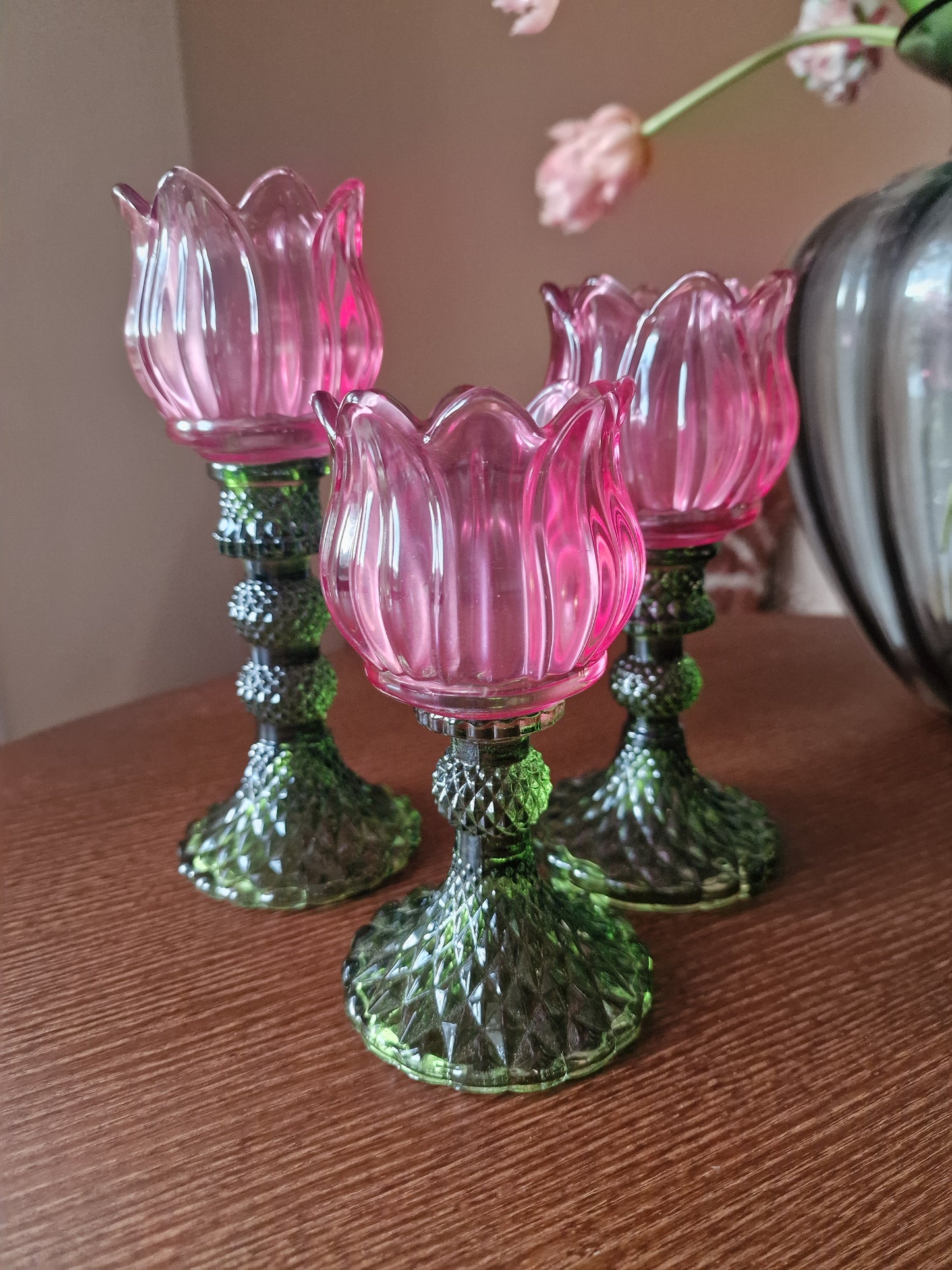 Theelichthouder Tulp - Glas Roze - 19cm