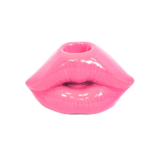 Kaarshouder - Lip - Keramiek - Neon Roze - 10,5x6,5x5,5cm