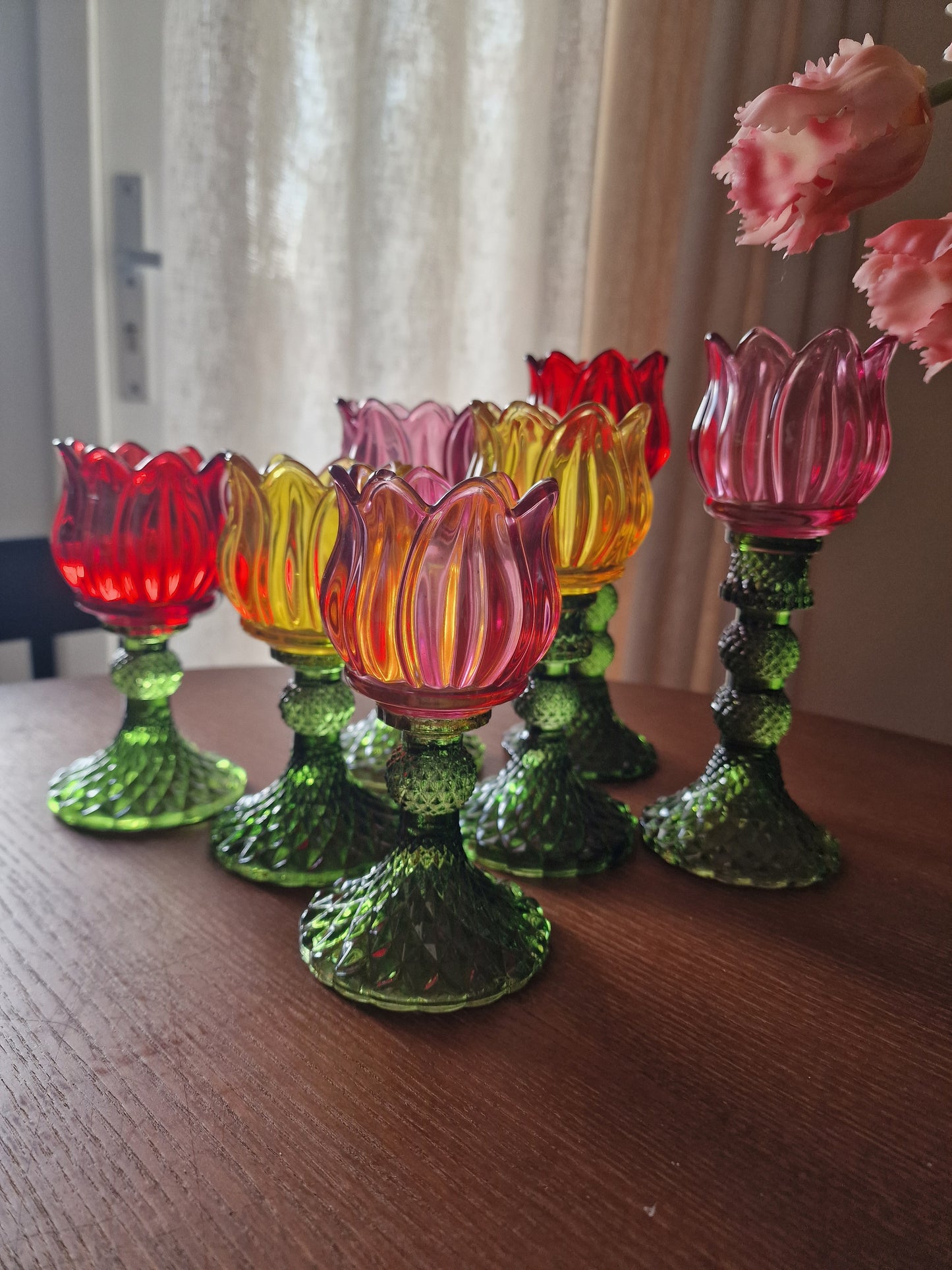 Theelichthouder Tulp - Glas Rood - 15cm