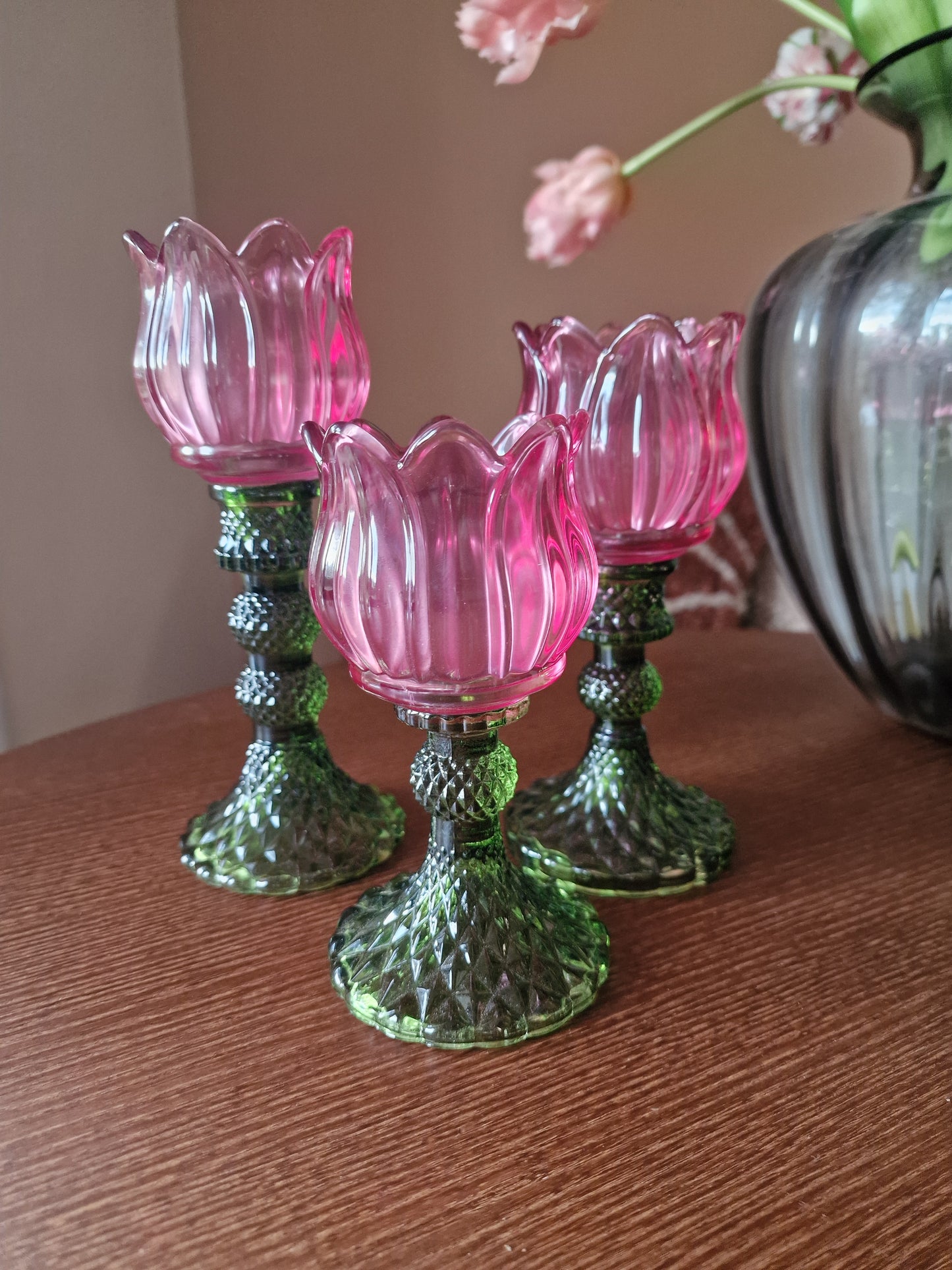 Theelichthouder Tulp - Glas Roze - 15cm