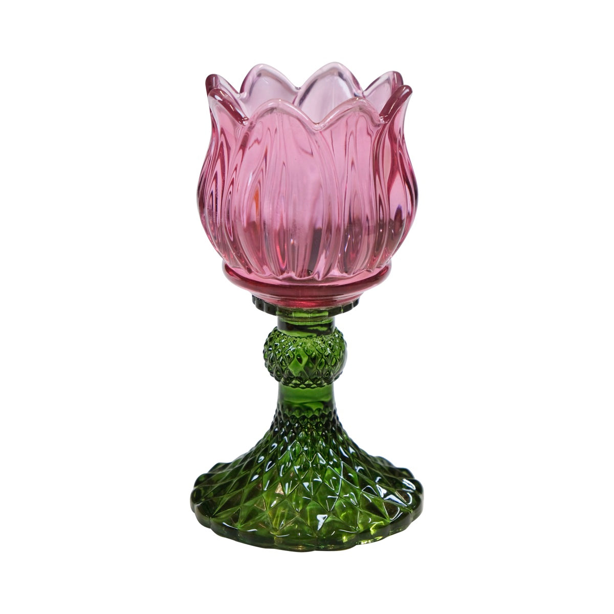 Theelichthouder Tulp - Glas Roze - 15cm