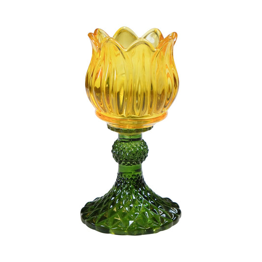 Theelichthouder Tulp - Glas Geel - 15cm