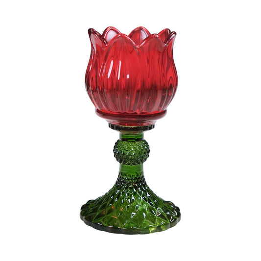 Theelichthouder Tulp - Glas Rood - 15cm