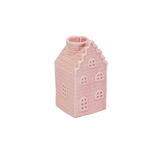 Kandelaar - Huis - Keramiek - Roze - 6x6x11cm