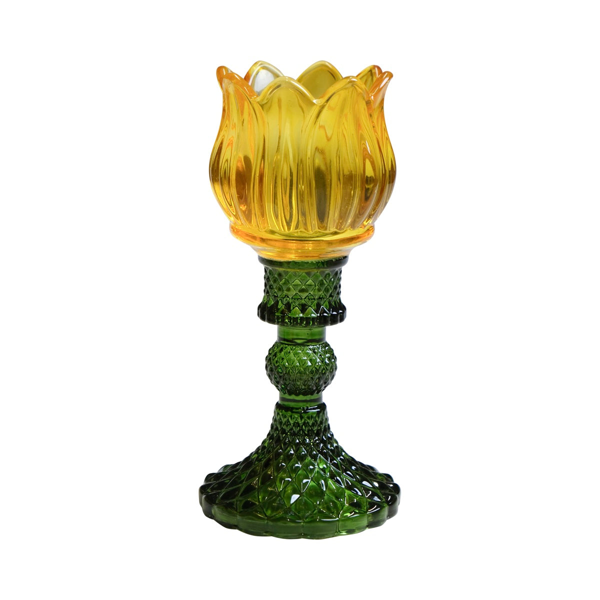 Theelichthouder Tulp - Glas Geel - 17cm