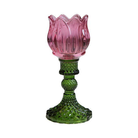 Theelichthouder Tulp - Glas Roze - 17cm