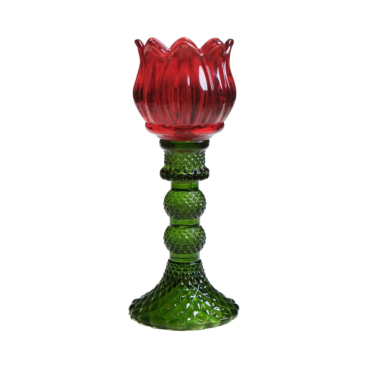 Theelichthouder Tulp - Glas Rood - 19cm